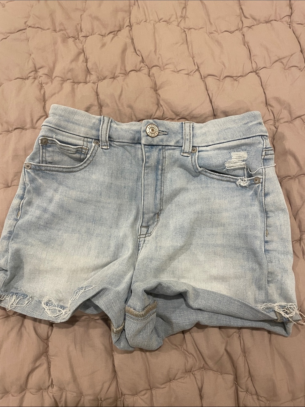 American Eagle Outfitters Light Blue Distressed Denim Shorts